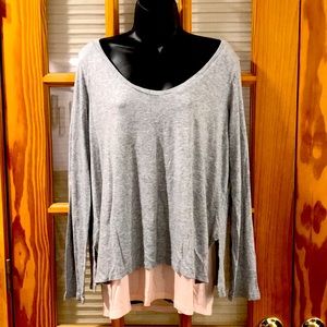 Vince Sz Large Heather Gray & Pink Long Sleeve Tee
